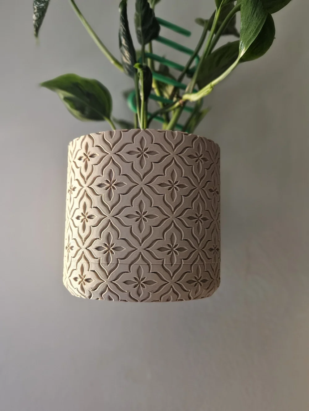 Decorative Tan 3d Printed Planter with Embossed Pattern